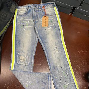 Kilogram Mens Blue Medium Wash Distressed Denim Straight Jeans Size 38